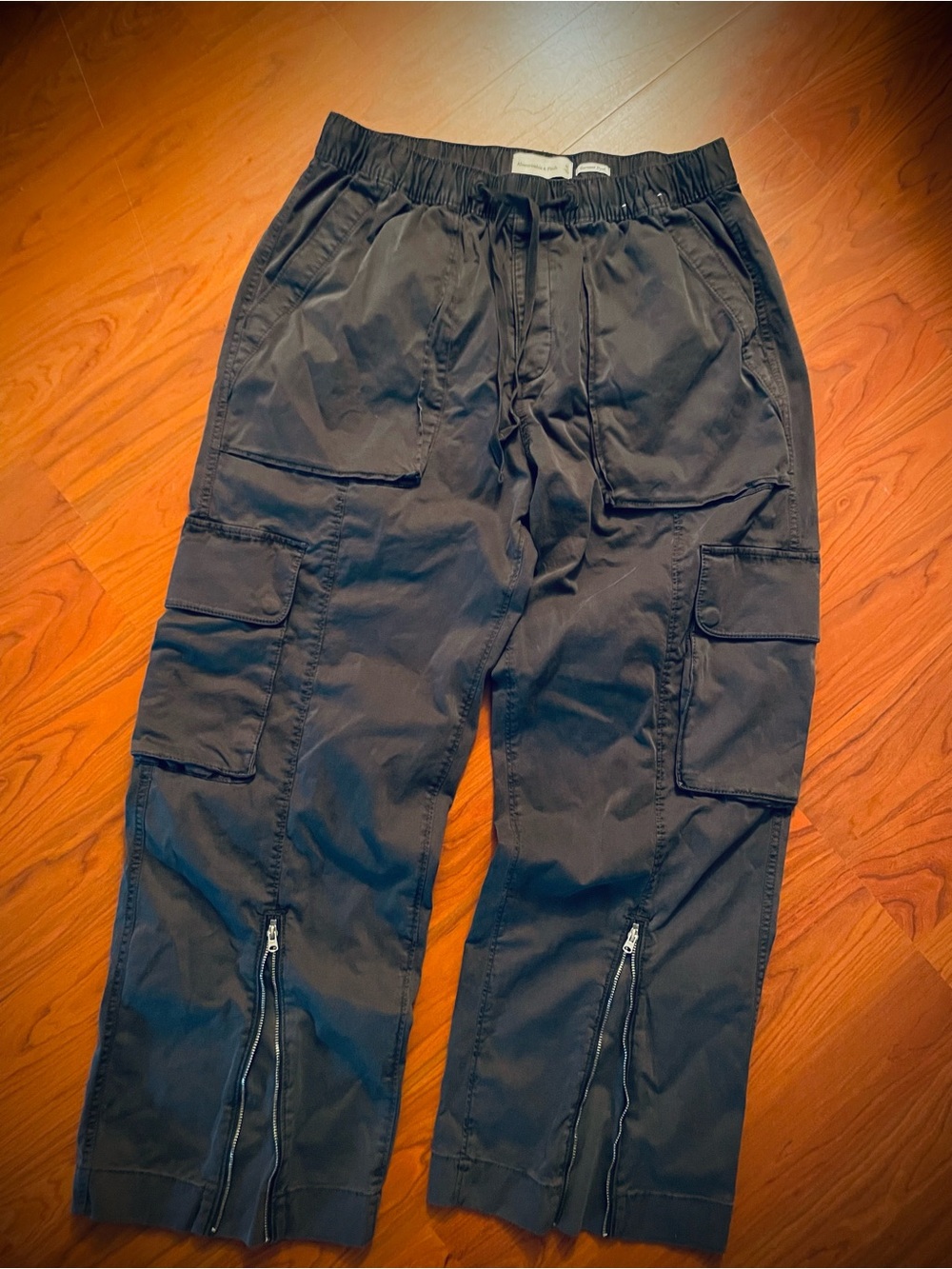 VTG Y2k Abercrombie Fitch Paratrooper Pants Cargo Baggy Charcoal Mens Zip Leg M